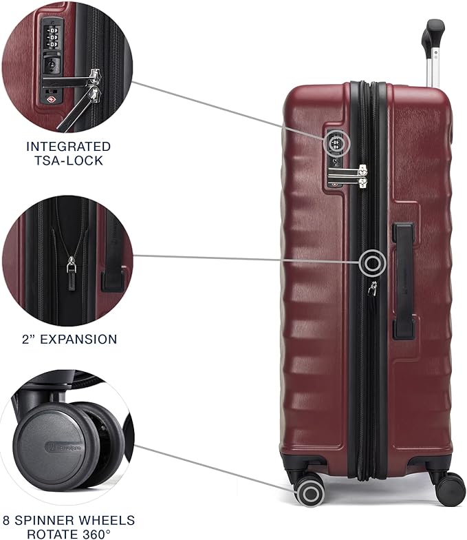 Travelpro Maxlite Air V2 Hardside Expandable Luggage, 8 Spinner Wheels, Lightweight Hard Shell, TSA lock, Cabernet, 3-Piece Set (20/25/28)