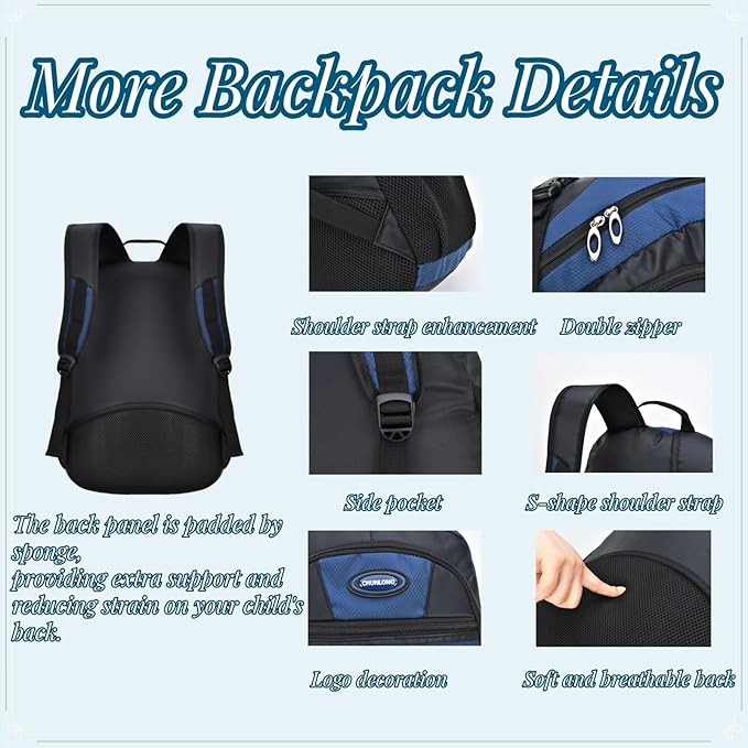 VIDOSCLA Teenage Boys Color-blocking Sports Kids Backpack Middle/High Schoolbag Elementary Student Bookbag for School Teen Boys Grey