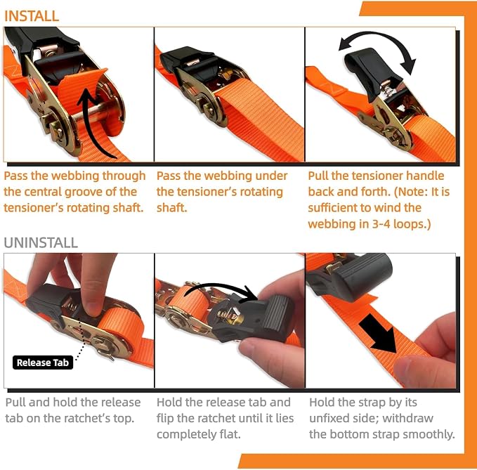 8PK Ratchet Tie Down Straps - 1in x 16feet, 1760LBS Break Strength, 8 Soft Loops, Wear-Resistant Webbing with Non-Slip Rubber Handle, S-Hooks & Storage Bag
