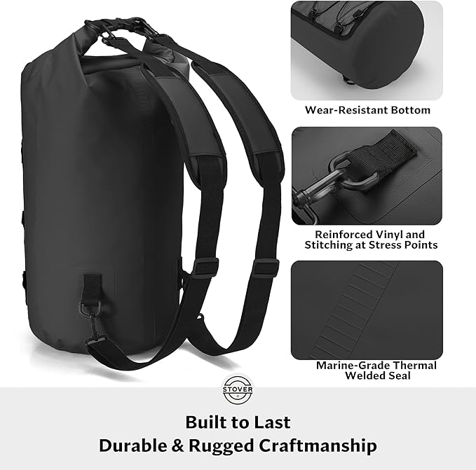 STOVER 5/10/25/30/40/55L Waterproof Dry Bag- Roll-Top Backpack w/Phone Case- Kayaking, Hiking, Camping, Boating- Men/Women