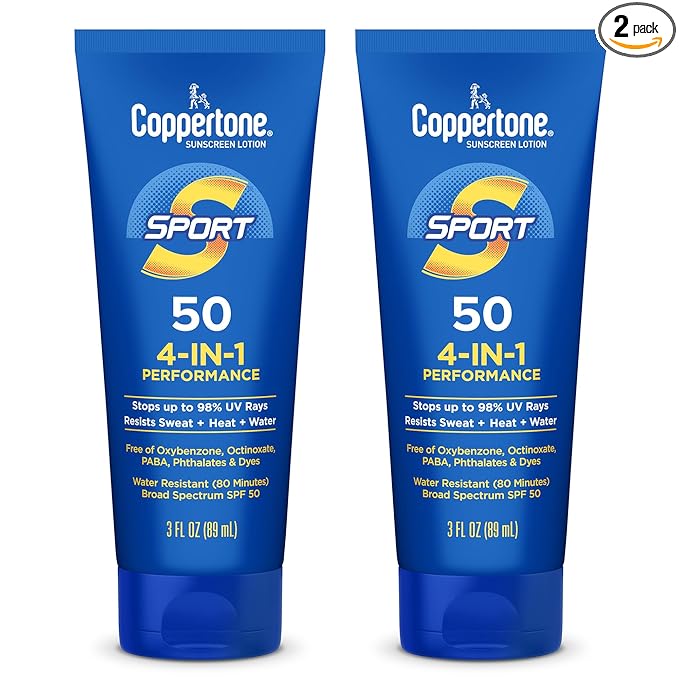 Coppertone SPORT Sunscreen SPF 50 Lotion, Water Resistant, Body Sunscreen Lotion, Travel Size, 3 Fl Oz (Pack of 2)