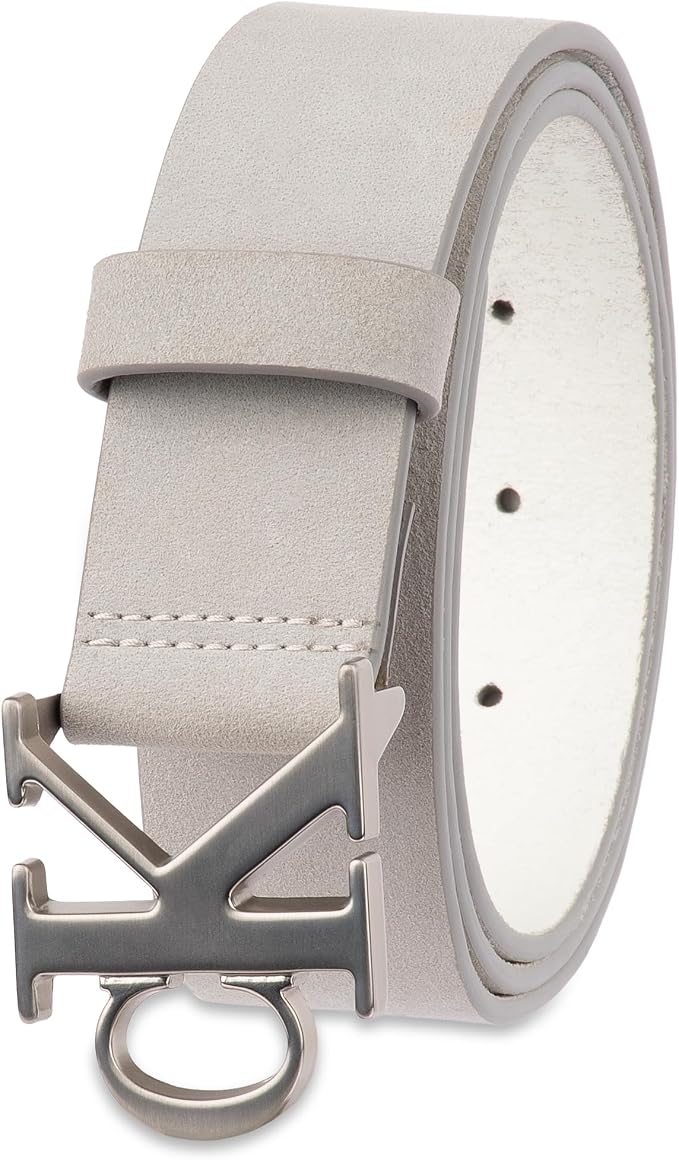Calvin Klein Men’s CK Monogram Cut Out Buckle Belt – Casual Belt for Jeans & Everyday Wear