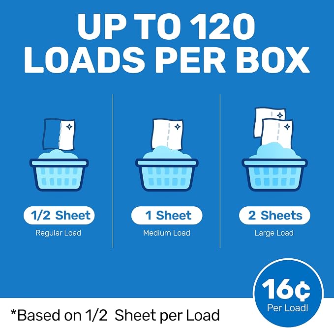 HAPPY HOUR Laundry Sheets Detergent 120 Loads Fresh Scent, 60 Sheets - Biodegradable Laundry Soap, Non Toxic, Plastic Free, Fights Tough Stains & Odors, Travel, Hypoallergenic for Sensitive Skin