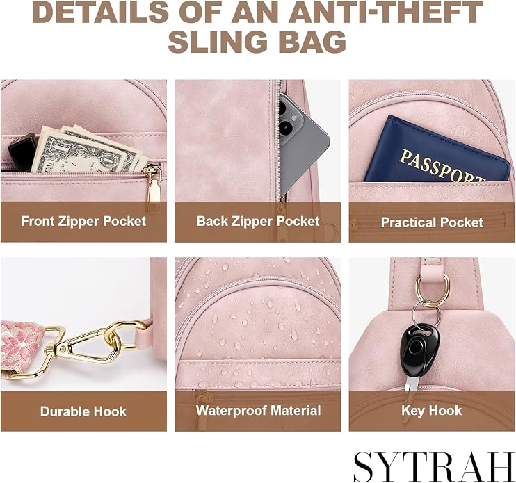 SYTRAH Anti Theft Crossbody Bags for Women, RFID Sling Bag Travel Purse, RFID Cross Body Purses Chest Bag for Travel