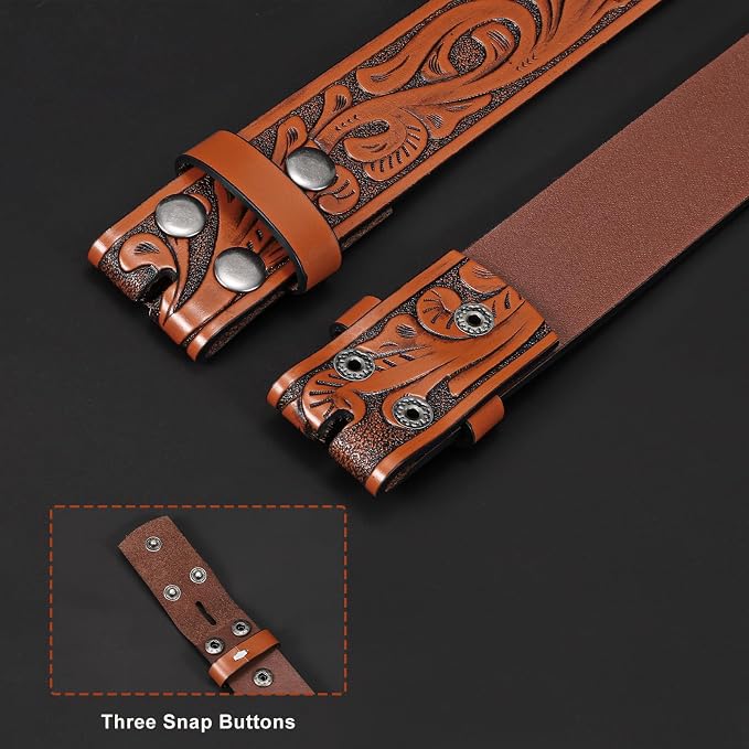 SANSTHS 3 Pack Western Belts for Men Woman without Buckle, Cowgirl Cowboy Belt for Buckle Western Leather Belt for Jeans