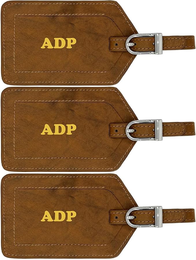 Personalized Monogrammed Leather Luggage Tags - 3 Pack