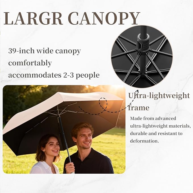 Travel Folding Extra-Large Carbon Umbrella,Ultra-Lightweight/Thin,Compact,Portable,110cm Large Canopy,3cm Wide Umbrella Strap,Teflon Coating,Anti UV,UPF50+,Sun/Rain,6Ribs,Men/Women/Kids,Backpack/Car