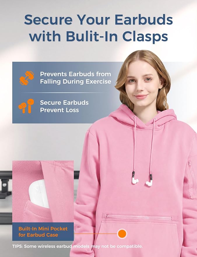 Travel Hoodie with Built-In Eye Mask for Airplane Travel Breathable Comfort Pullover Sweatshirt Multiple Pockets