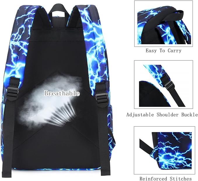 mezhsa Boy School Backpack Elementary Middle Lightning Bookbag Laptop Teenager Waterproof Lightweight 17 Inches (1-Blue)