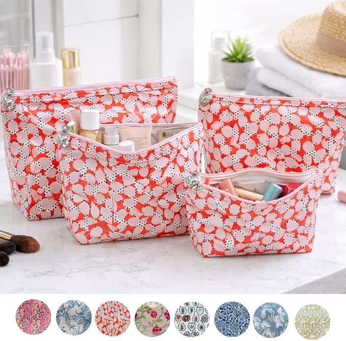 Jacaranda Living Medium Cosmetic Bag – Waterproof PVC-Lined Makeup & Toiletry Bag, Zipper Organizer for Skincare, Cosmetics & Travel Essentials, Summer Splash-Proof Bag, Pebble Polka Dot