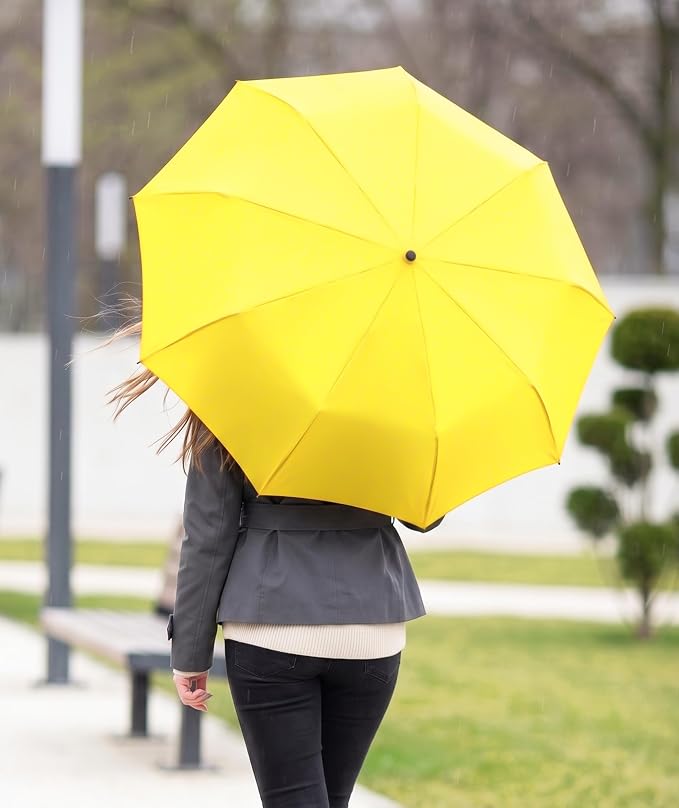 Rain-Mate Windproof Compact Umbrellas for Rain - Strong Reinforced Fiberglass Rib Design & Auto Open & Close - Portable Folding Travel Umbrella - Lightweight & Packable for Women & Men, Easy Collapse