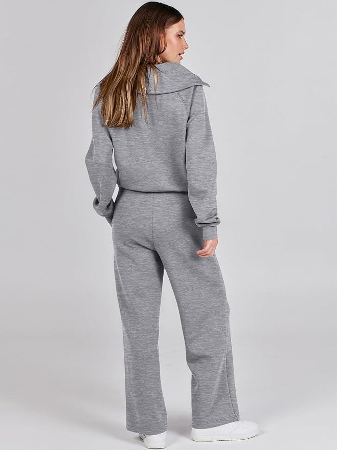ANRABESS Women’s 2 Piece Outfits Half Zip Sweatshirt & Wide Leg Pants Airport Travel Lounge Matching Sets Sweatsuits Clothing