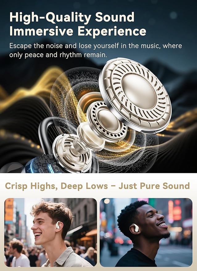 jaddsa Wireless Earbuds, 2026 ENC Noise Cancelling Ear Buds with Smart Touchscreen, Bluetooth 5.4 Headphones, Bass Stereo Sound Over-Ear Earbuds, 5 EQ Modes for Sports/Travel/Gym- Ivory White