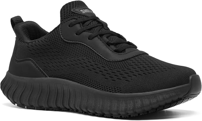 SHULOOK Women's Non Slip Work Shoes Slip-Resistant Kitchen Chef Restaurant Food Service Nurse Shoe Comfortable Mesh Breathable Walking Sneakers Black