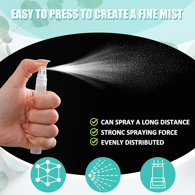 Zhehao 50 Pcs Mini Spray Bottles 10 ml Clear Glass Perfume Bottles Refillable Fine Mist Perfume Atomizer Portable Empty Sample Containers for Cleaning, Essential Oils, Travel (Matte)