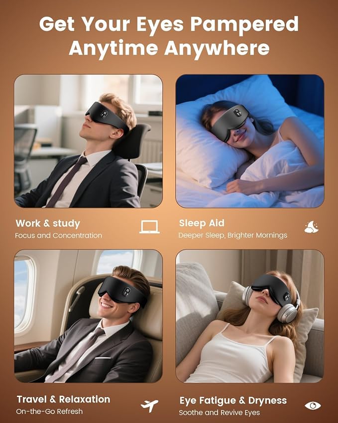 Heated Eye Mask - Cordless Eye Mask for Dry Eyes, Eye Relief, Improved Sleep, Timed Shutdown, 4 Temperature, Washable Eye Heating Pad for Travel, Removable for Cleaning