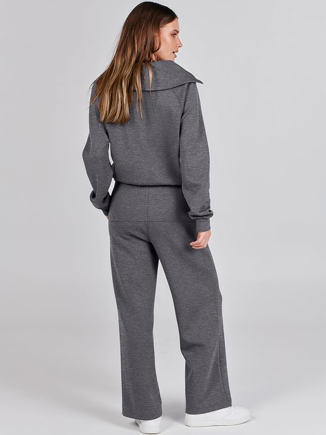 ANRABESS Women’s 2 Piece Outfits Half Zip Sweatshirt & Wide Leg Pants Airport Travel Lounge Matching Sets Sweatsuits Clothing