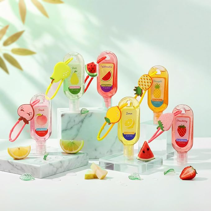 24 Pack Fruit Scentend Hand Sanitizers with Cute Keychains Bulk Travel Size Mini Hand Sanitizer Gel 1oz Thank You Gifts for Employee Teacher Nurse Coworker Back to School Party Favors