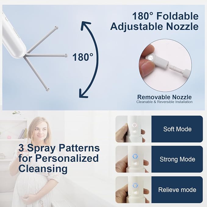 Portable Bidet for Travel – USB-C Rechargeable, 3 Modes, 400ml, Waterproof Sprayer + 2 Nozzles – Baby Portable Bidet, Bidet for Men, Travel Bidet for Women