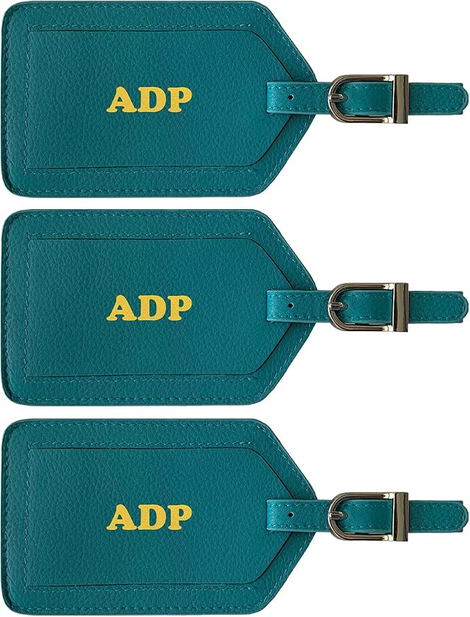 Personalized Monogrammed Leather Luggage Tags - 3 Pack