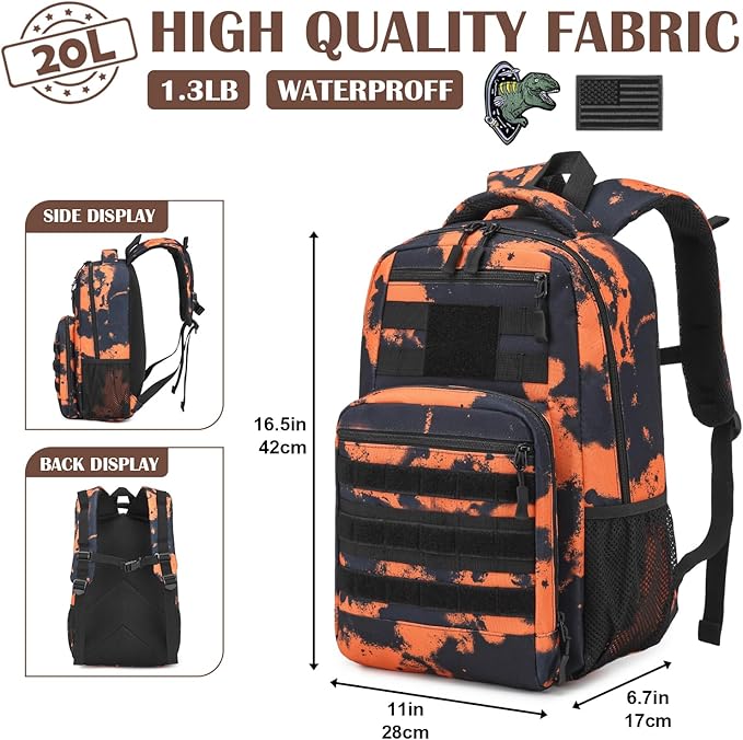 Kids Tactical Backpack Army Molle Bookbag Military Boys Backpack for School, Outdoor, Camping, Mars CM