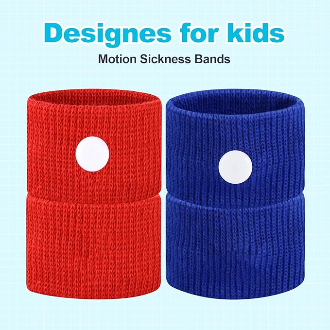 Motion Sickness Bands for Kids, Travel Sickness Relief Wristbands, Anti-Nausea Bands for Morning Car Sea Sickness(Blue/Red)
