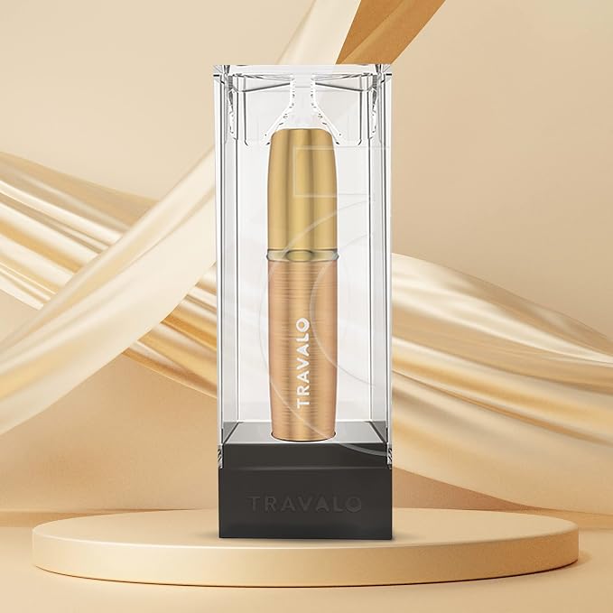 Travalo LUX Perfume Atomizer - Leak-Proof and TSA Approved for Air Travel - Reusable Airtight Easy Fill Mini Pump Sprayer - Lightweight Portable - Brushed Polished Metal Alloy Outer Shell - Gold
