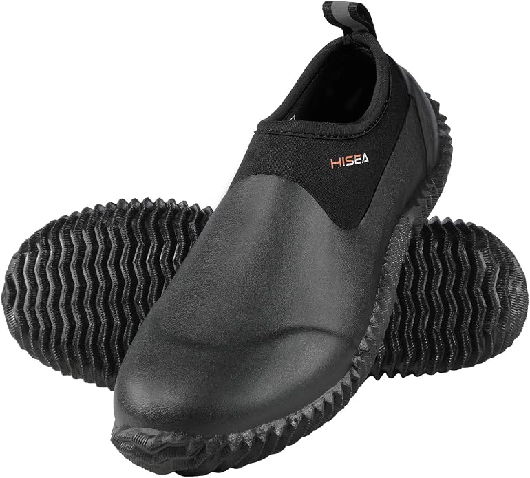 HISEA Unisex Garden Shoes, Waterproof Slip-On Rain Boots for Men and Women, Neoprene Rubber Rain Shoes Outdoor Ankle Booties for Gardening, Farming, Camping, Dog Walking, Car Wash, Lawn Care and Yard Work
