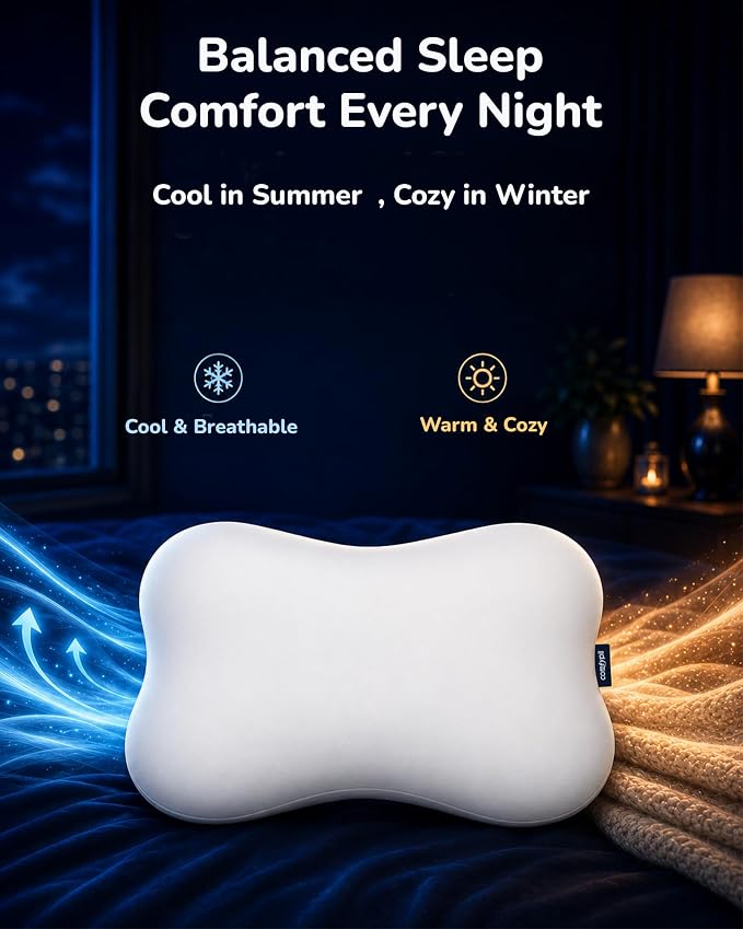 Cervical Pillow for Neck Pain Relief, Ergonomic Contour Memory Foam Pillow for Side Back Stomach Sleepers, Deep Sleep Pillow for Cloud-Soft Shoulder Support with Cooling Pillowcase, White