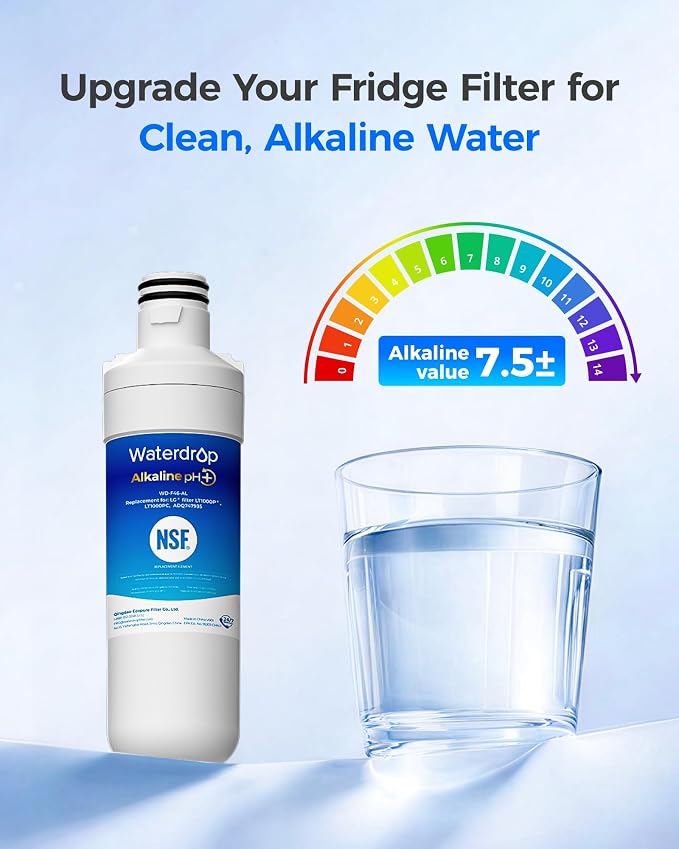 Waterdrop Alkaline LT1000PC ADQ747935 Replacement for LG® LT1000P®/PC/PCS ThinQ® Refrigerator Water Filter, LFXS26973S, LMXS28626S, LMWS27626S, LFXS28596S, LFXS26596S, Enhance PH, 3 Filters