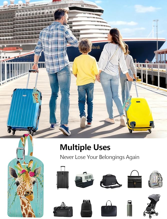 Luggage Tags Built-in Anti-Loss Tracker & Luxury Leather(Giraffe) | for Suitcase, Travel Bags, Backpacks, Travel Organizer for Lost Baggage Prevention