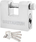 Britanium® BRX74 Heavy Duty Container Lock  with 5 Keys – 12 mm Cut Resistant Shackle, Weatherproof Nickel Plated Body | High Security Padlock for Container, Garage, Shed, Gates