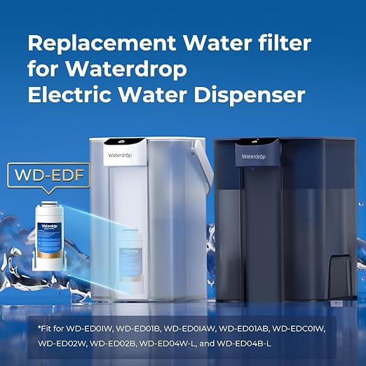 Waterdrop EDF Water Filter Replacement for Waterdrop ED01/ED02/ED04 Electric Water Filter Pitcher, 3 Months or 200 Gallons, NSF/ANSI 401&53&42&372, 2 Pack