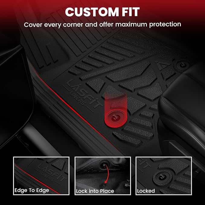 LASFIT Floor Mats for Ford F-150 2011-2014 SuperCrew 1st Row Bench Seating Carpet Floor, All Weather Protector Car Liners TPE Truck Mats, Front & Rear Rows, 3pcs Black