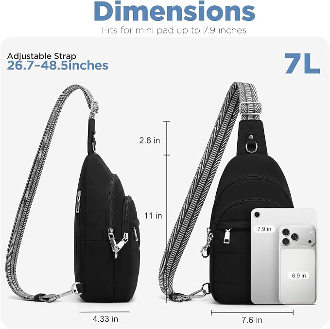 Anti Theft Sling Bag for Men & Women, Lightweight Puffer RFID Crossbody Bag for Travel, Commuting & City Walking, Hands-Free Everyday Essentials Bag Black