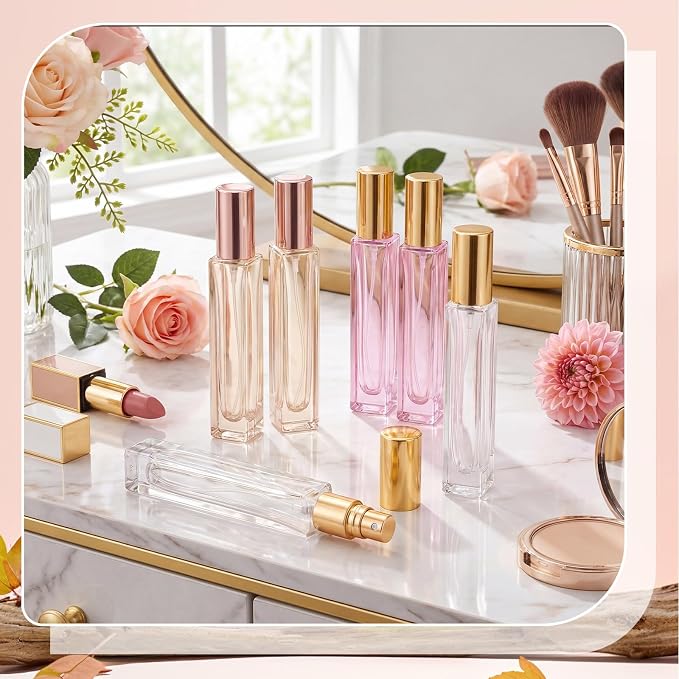 36 Pcs Glass Refillable Perfume Bottle Bulk 10ml Portable Travel Perfume Atomizer Refillable Empty Atomizer Sprayer Small Spray Bottles for Cologne Dispenser(Pink, Transparent)