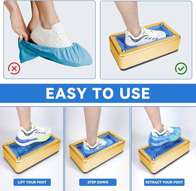 Automatic Shoe Cover Dispenser Machine with 200pcs Disposable Non-Slip Waterproof Covers - Fits Safety Shoes US 6-11- for Home，Office，Factory - Easy Load & Hygienic Design