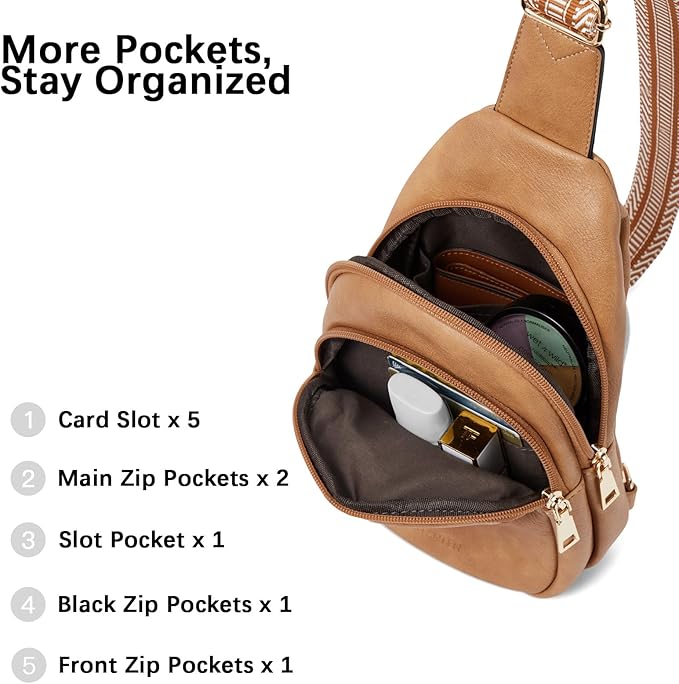 BOSTANTEN Sling Bag for Women Leather Crossbody Bags Fanny Pack Chest Bag for Travel