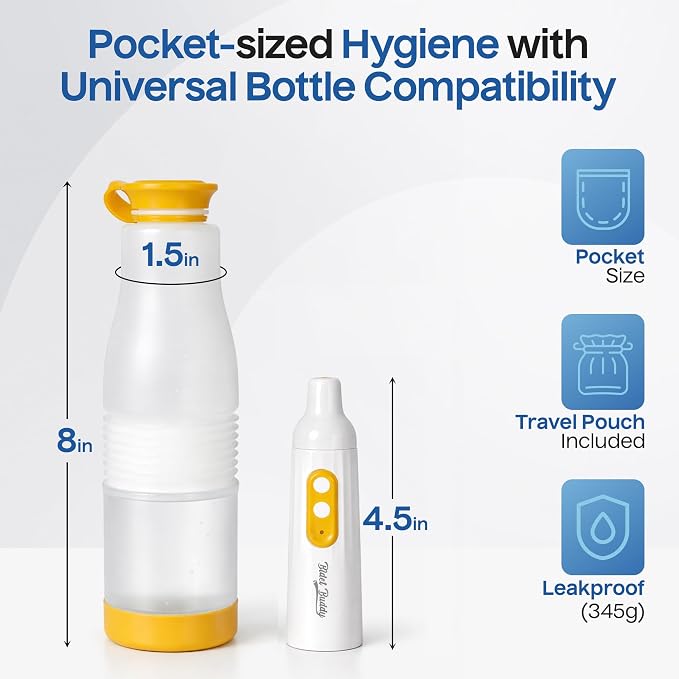 BIDET BUDDY® PureJet Portable Bidet for Travel– Self-Cleaning Retractable Nozzle, 550ml Bottle, IPX7 Waterproof, USB-C Rechargeable, High-Pressure Hygiene Device, Versatile Power Modes – Arctic White