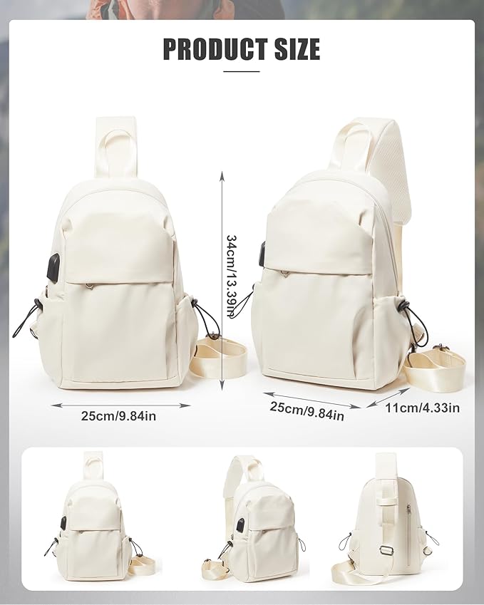 Tactical Backpacks Small Sling Bag Crossbody Backpack Shoulder Bag for Men Women, Multipurpose Anti-Theft Cross Body Chest Bags, One Strap Backpack for Walking Biking Travel Cycling Off White