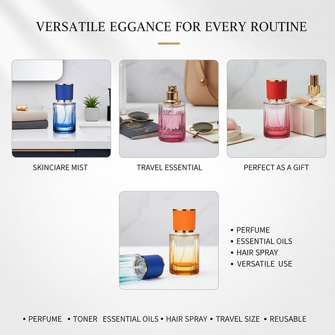 DAYUMKOU 30 Pack Empty Perfume Glass Bottle, 30ml Refillable Perfume Bottle with Gradient Color Fine Mist Spray Bottles with Droppers and Funnels, 6 Colors (5 Each)