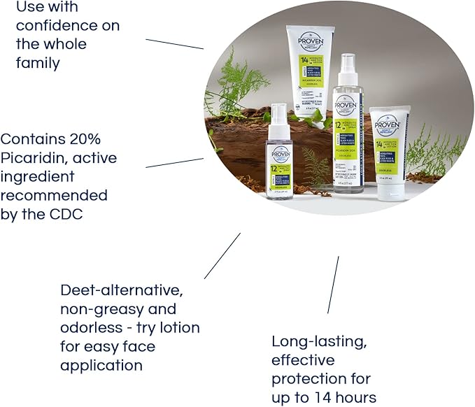 Proven Insect Repellent Spray, Keep Mosquitoes, Ticks and Flies Off, DEET Alternative Repellent, Up to 14-Hour Protection, Great for Camping or Hiking, 2 Ounce, Odorless Spray
