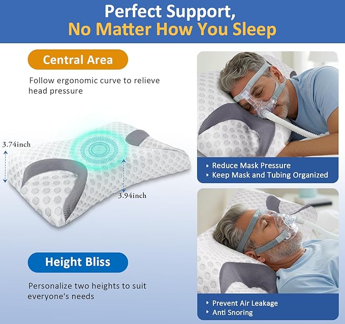 IKSTAR CPAP Pillow for Side Sleeper, Sleep Apnea Pillow for Sleeping, CPAP Nasal Pillows Suit for All CPAP Masks User, Cervical Memory Foam Neck Support Pillow Relief Neck Pain for Side Back Sleepers