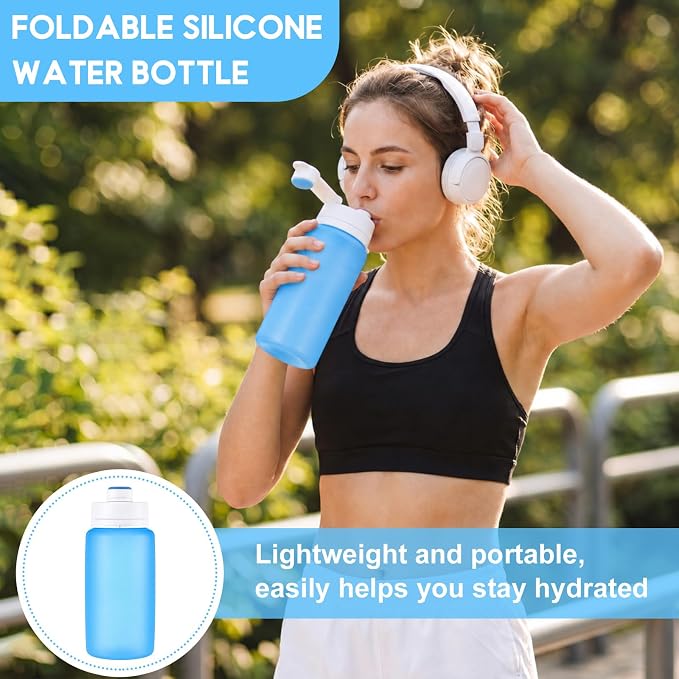 LemonRoad 2 Pcs 19 oz Silicone Collapsible Water Bottle Portable Foldable Water Bottle Leakproof with Carabiner Reusable Lightweight for Travel Sport Hiking Camping Cycling Office(Pink Blue)