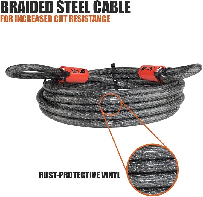 BV Heavy-Duty 4FT Security Cable Lock with Loops - 10mm (3/8 Inch) Cut-Resistant Braided Steel Cable-Versatile & Weatherproof - Security Chain for Padlock, Chain Lock, Wire Lock (Pair)