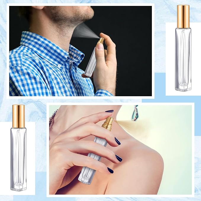 Domensi 40 Pcs 10/15/20/30 ml Perfume Travel Refillable Glass Bottles Spray Bottle Perfume Atomizer for Cologne Dispenser Leak-proof Fragrance Bottles Atomizer Pump Kit (10 ml,Gold)