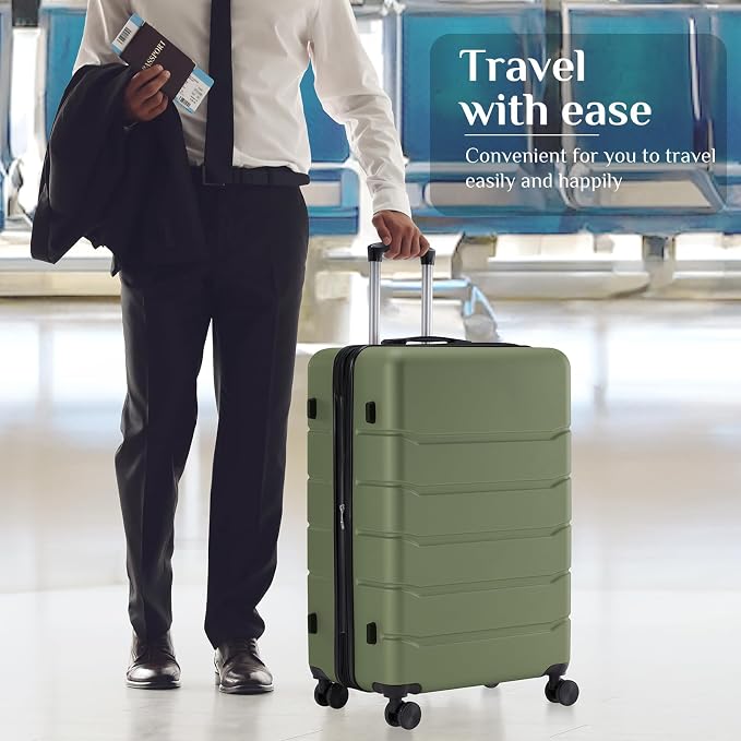 Sweetcrispy 28 Inch Carry on Luggage, Hard Shell ABS Suitcase with Double Spinner Wheels, Lightweight Expandable Rolling Suit Case with TSA Lock, Green