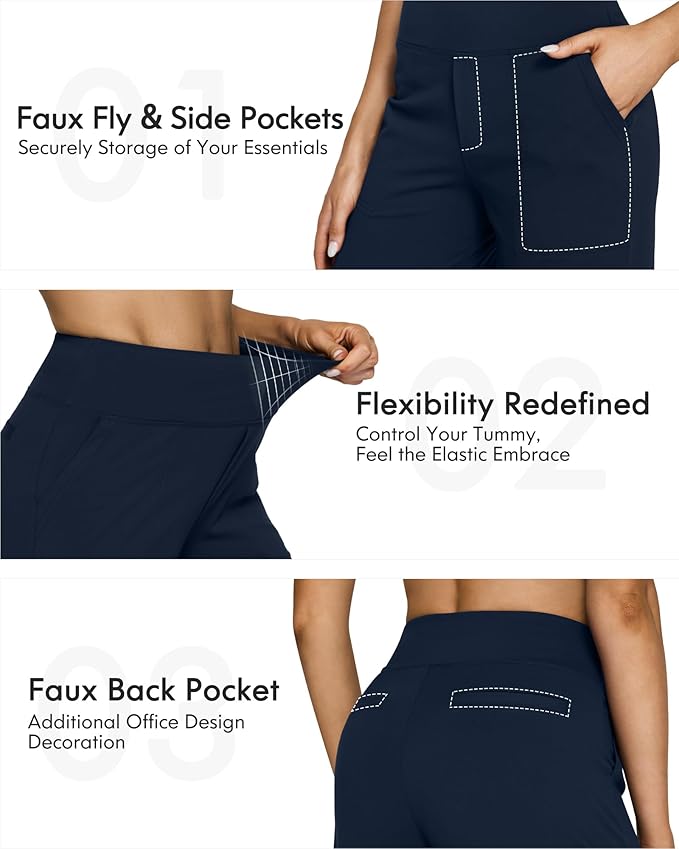 G4Free EverGoing Yoga Pants Women Wide Leg Pants with Pockets High Waist Stretch Dress Casual Sweatpants Petite/Regular/Tall