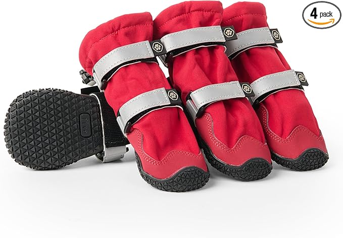 Spark Paws Dog Rainboots, Waterproof Dog Shoes for Medium to Large Dogs, Non Slip, Dog Booties and Paw Protectors - 4PCS Doggie Hiking Boots with Reflective Straps - Red, Size 8