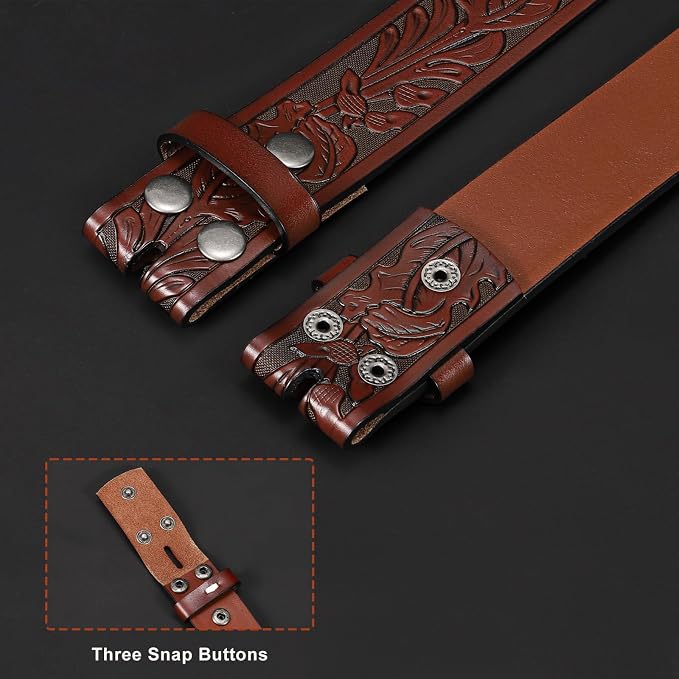 SANSTHS 3 Pack Western Belts for Men Woman without Buckle, Cowgirl Cowboy Belt for Buckle Western Leather Belt for Jeans